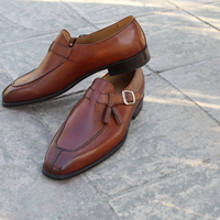 Crafted Leather Handmade Classic Brown Leather Tassel Monk Strap Loafers Style Dress Shoes - Thumbnail 1