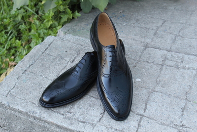 Crafted Leather Black Calf Leather Wingtip Oxford Lace up Dress Shoes