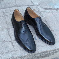 Crafted Leather Black Calf Leather Wingtip Oxford Lace up Dress Shoes - Thumbnail 2