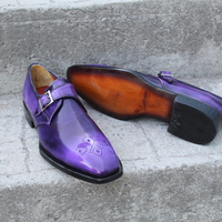 Crafted Leather Classic Purple Patina Leather Monk Strap Dress Shoes - Thumbnail 1
