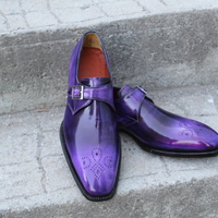 Crafted Leather Classic Purple Patina Leather Monk Strap Dress Shoes - Thumbnail 5