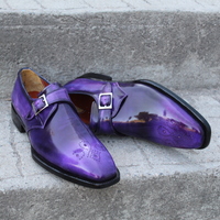Crafted Leather Classic Purple Patina Leather Monk Strap Dress Shoes - Thumbnail 6