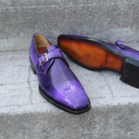 Crafted Leather Classic Purple Patina Leather Monk Strap Dress Shoes - Thumbnail 7