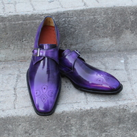 Crafted Leather Classic Purple Patina Leather Monk Strap Dress Shoes - Thumbnail 8