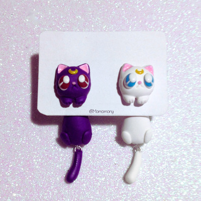 Sailor moon luna and artemis cats clinging earrings 