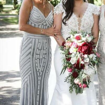 Grey sequins beading mother of birde/ groom dress evening prom dress