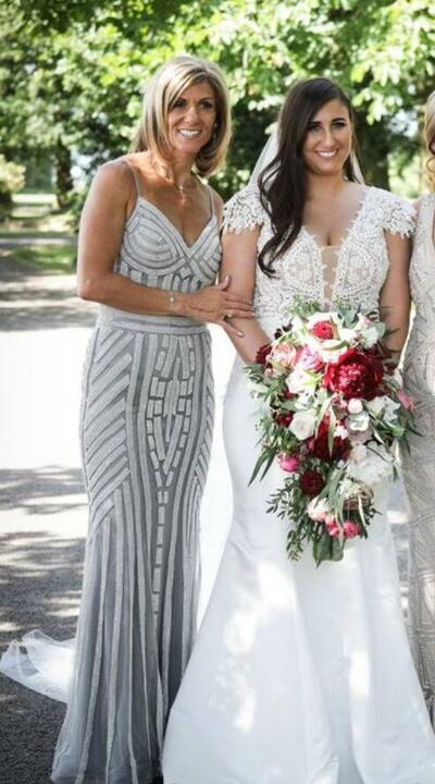 Grey Sequins Beading Mother of Birde/ Groom Dress Evening Prom Dress