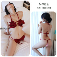 Sexy Three Point Embroidered Butterfly Bra and Underwear Set Nightdresss - Thumbnail 5