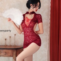 Sexy Perspective Lace Cheongsam Hollow Out Uniform Nightdresss - Thumbnail 2