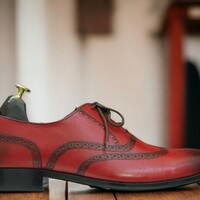 Handmade Men's Two Shaded Burgundy Leather Shoes ,Lace up Dress Oxford Shoes - Thumbnail 1