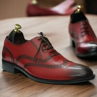 Handmade Men's Two Shaded Burgundy Leather Shoes ,Lace up Dress Oxford Shoes - Thumbnail 2