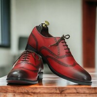 Handmade Men's Two Shaded Burgundy Leather Shoes ,Lace up Dress Oxford Shoes - Thumbnail 3
