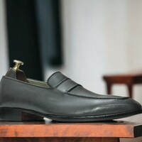 Handmade Men's Black Leather Shoes ,Penny Loafer Casual Shoes - Thumbnail 3