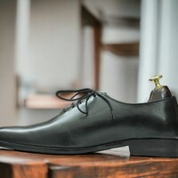Handmade Men's Black Lather Shoes ,Whole Cut Dress Shoes - Thumbnail 1
