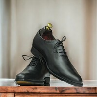 Handmade Men's Black Lather Shoes ,Whole Cut Dress Shoes - Thumbnail 2
