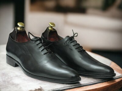 Handmade Men's Black Lather Shoes ,Whole Cut Dress Shoes