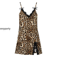 Sexy Leopard Suspender Lace Nightdress - Thumbnail 1
