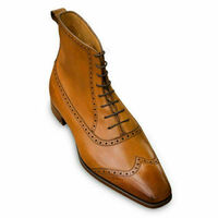 Handmade Men Tan Color Wingtip Brogue Ankle Boots, Men fashion Leather Boots - Thumbnail 1