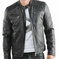 Men Black Leather Jacket Biker Racer Party Soft Lambskin Jacket - Thumbnail 4