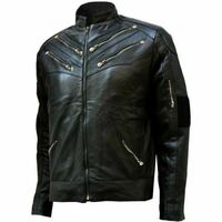 Biker Men's Leather Jacket Genuine Lambskin Black Leather Jacket - Thumbnail 1