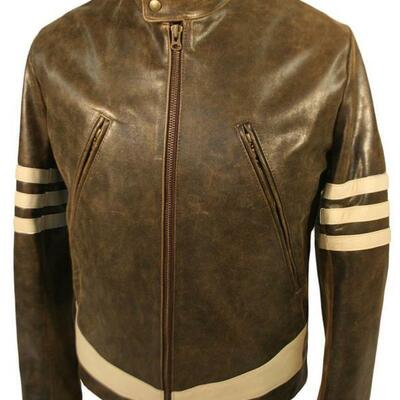 X-men 1 wolverine style leather jacket with cream stripes as worn by hugh jackma - Thumbnail 4