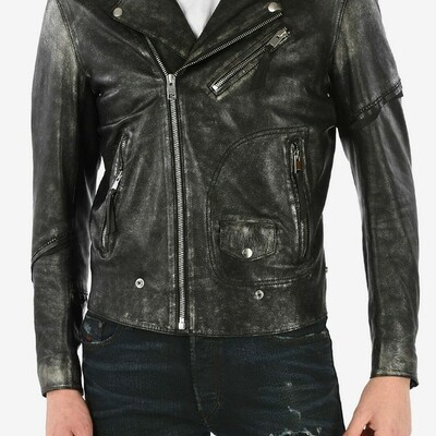 Diesel men jackets sz xl black leather vintage effect l-ingran biker black
