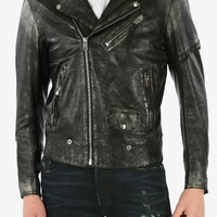 DIESEL men Jackets Sz Xl Black Leather Vintage Effect L-INGRAN Biker Black - Thumbnail 1
