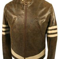 X-Men 1 Wolverine Style Leather Jacket with Cream Stripes As Worn by Hugh Jackma - Thumbnail 1