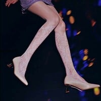 Sexy Retro Hollow Floral Jacquard Thin Lace Stockings with Sexy Patterns and Fashionable Jumpsuit Socks - Thumbnail 3