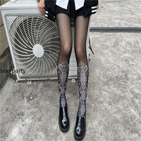 Sexy Retro Hollow Floral Jacquard Thin Lace Stockings with Sexy Patterns and Fashionable Jumpsuit Socks - Thumbnail 6