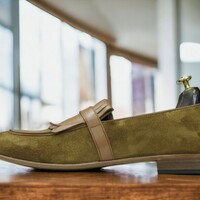 Handmade Men's Mustard Suede Shoes ,Fringe Buckle Loafer Shoes - Thumbnail 2