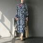 Loose Winter Dress, Linen and Cotton Dress, Blue floral, Chinese Frog Button, winter robe, winter long coat, women robe, women dress-2