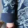 Loose Winter Dress, Linen and Cotton Dress, Blue floral, Chinese Frog Button, winter robe, winter long coat, women robe, women dress-2