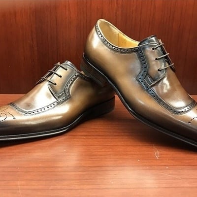 Burnished brown color premium leather men brogues toe lace up oxford shoes