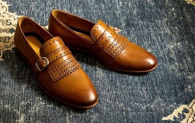 New Handmade Men's Loafers, Men's Brown Leather Tassels Monk Strap Casual Loafers.
