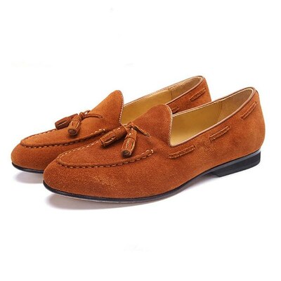 New handmade men's orange genuine leather customized fashion men loafers shoes
