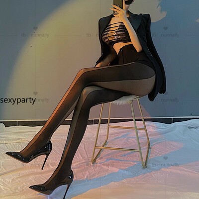 Sexy black silk vertical stripe patchwork thin anti hook pantyhose - Thumbnail 2