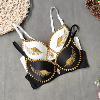 Gothic golden wings bustier warhead wolf-poof v-neck punk crop top corset - Thumbnail 4