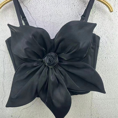 Big flowe crop tops 3d stereoscopic rose fish boned bustier for club - Thumbnail 3