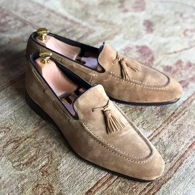 New handmade pure suede leather tassel loafer shoes for men's