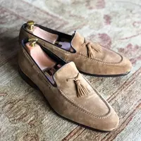 New Handmade Pure Suede Leather Tassel Loafer Shoes For Men's - Thumbnail 4