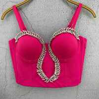 Crystal Leaves Corset Cami Luxury Fitted Crop Tops Fish Boned Bustier For Club - Thumbnail 3