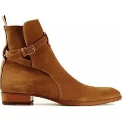 Men handmade genuine leather shoes brown ankle jodhpurs casual formal boots