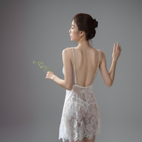 Sexy See-through Backless Transparent Sling Eyelash Nightgown - Thumbnail 4