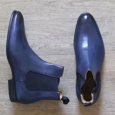 New handmade pure blue leather chelsea boots for men's