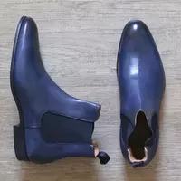 New Handmade Pure Blue Leather Chelsea Boots For Men's - Thumbnail 4