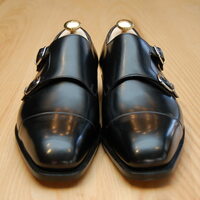 Handmade Black Polishing Double Monk Straps Dress Shoes Special Edition - Thumbnail 1