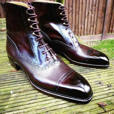 Handmade men two tone wingtip cap toe boots leather boot, men ankle shoes