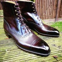Handmade Men Two Tone Wingtip Cap Toe Boots Leather Boot, men ankle shoes - Thumbnail 4