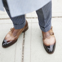 Customize Design Patina Touch Two Tone Double Monk Shoes Handmade Formal Shoe - Thumbnail 1